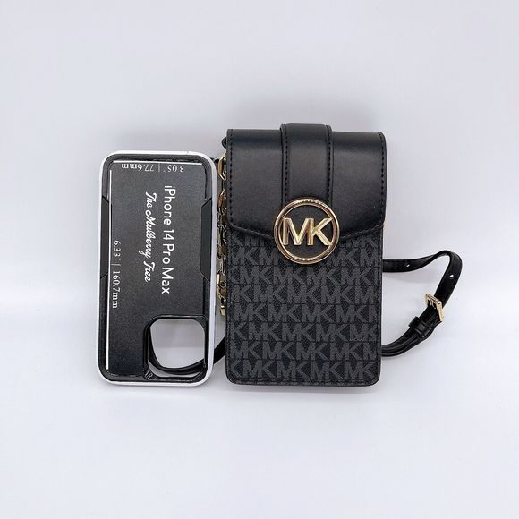 Michael Kors Carmen Small Logo Smartphone Crossbody Bag Black NWT Org $348 - Picture 3 of 10